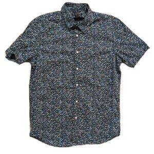 Michael Kors Slim Fit Men’s Medium Floral Button Up Shirt Blue Green Short Sleev